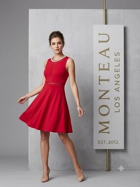 Monteau Red Sleeveless Fit-and-Flare Cocktail Dress